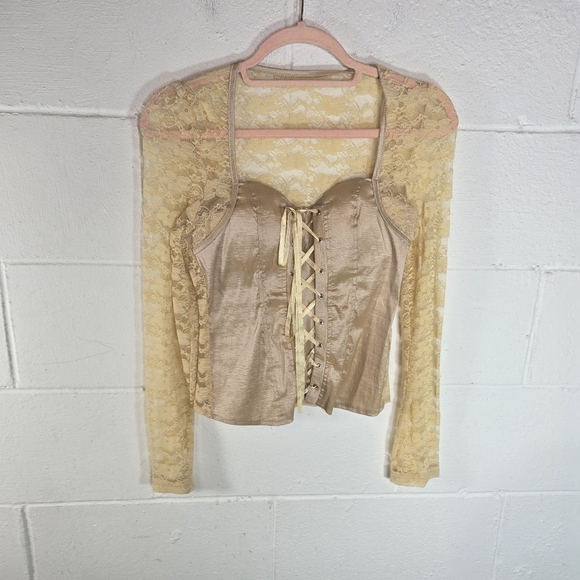 Vtg Y2k Lace Bustier Corset Long Sleeve Top - Picture 3 of 7